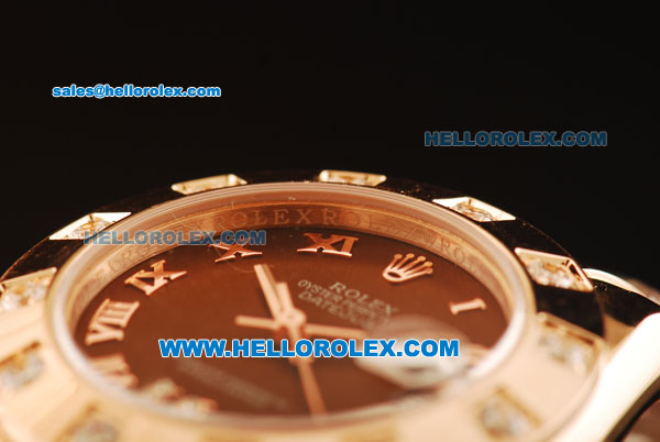 Rolex Datejust Swiss ETA 2836 Automatic Movement Full Rose Gold with Brown Dial and Diamond Bezel - Click Image to Close
